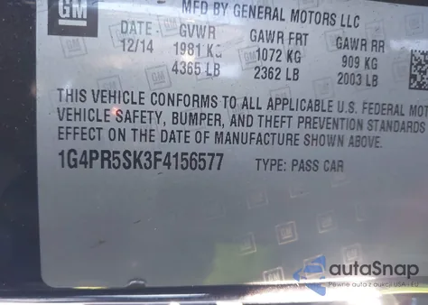 2015 Buick Verano Convenience Group из США, поврежденный, VIN 1G4PR5SK3F4156577